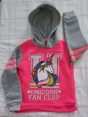 Diva 2T Girls Pink & Gray Unicorn Hoodie Sweatshirt ♻️ 5/$10 ♻️